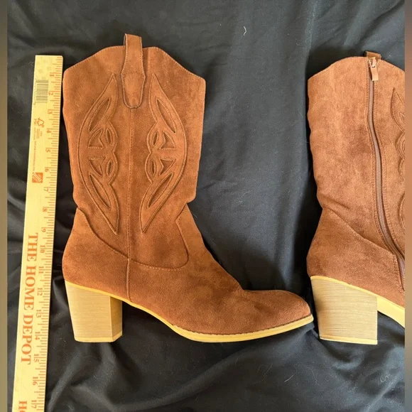 Suede Western Block Heel Boots - Brown Women’s Size 11 Cowgirl Western - Picture 5 of 12